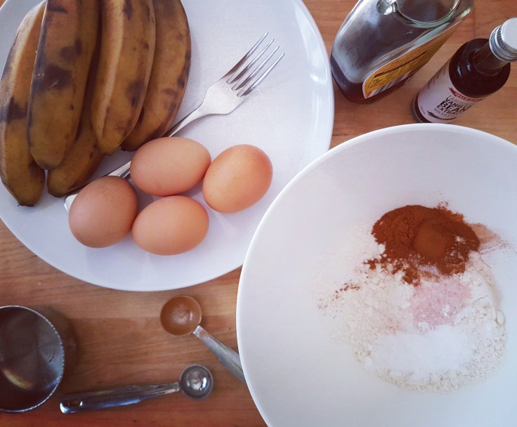 Ingredients for gluten, dairy, and refined sugar-free, paleo banana bread